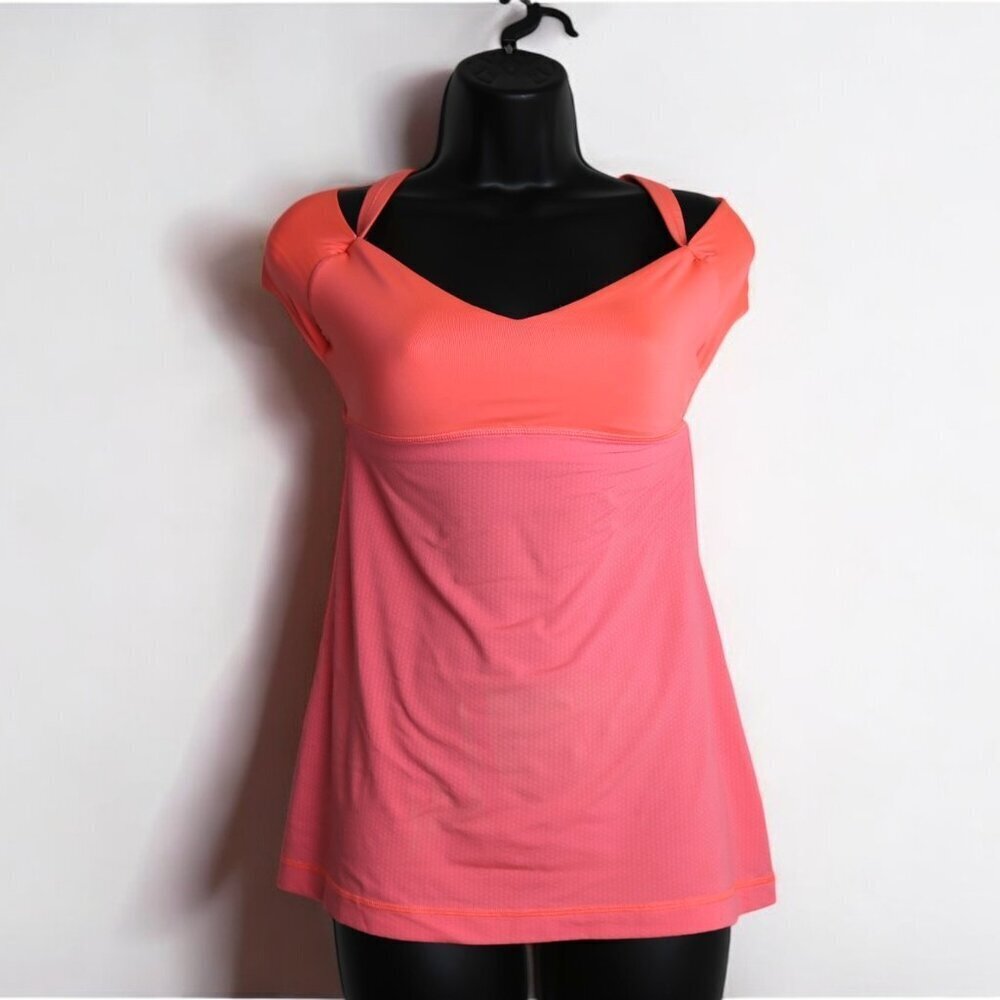 Lululemon Mesh Luxtreme Tank Top Built-in Bra Salmon Pink Colorblock Size 6